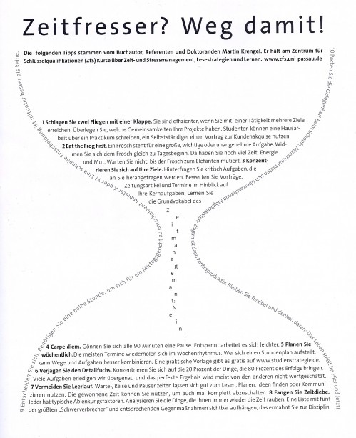 10 Zeitmanagement Tipps von Martin Krengel  www.studienstrategie.de-2010