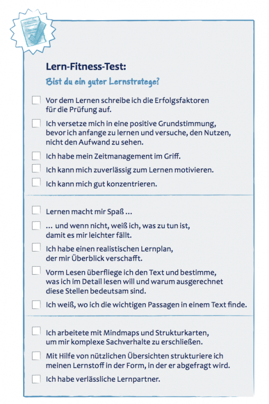 Lern-Fitness-Test, Lerntest aus dem Lernratgeber "Bestnote"