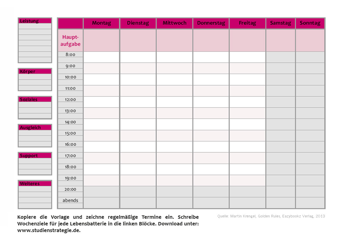 Vorlage für Wochenplan