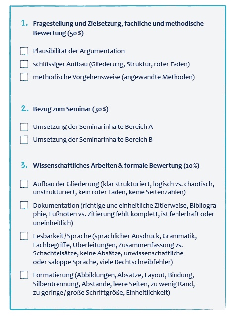 prüfungsvorbereitung, grafik bewertungskriterien des prüfers