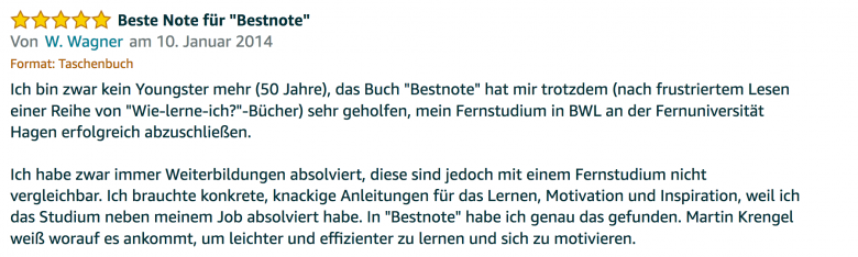 Erfahrungsbericht Lernkurs - Bestnote - Lernseminar - Lernratgeber - Buch Besser lernen - beste Lernmethode für Schueler und Studenten - Meinung - zu Martin Krengel 5