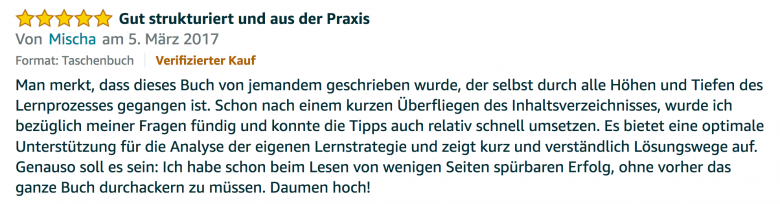 Erfahrungsbericht Lernkurs - Bestnote - Lernseminar - Lernratgeber - Buch Besser lernen - beste Lernmethode für Schueler und Studenten - Meinung - zu Martin Krengel51.16