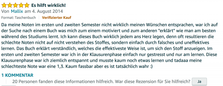 Erfahrungsbericht Lernkurs - Bestnote - Lernseminar - Lernratgeber - Buch Besser lernen - beste Lernmethode für Schueler und Studenten - Meinung - zu Martin Krengel55.45