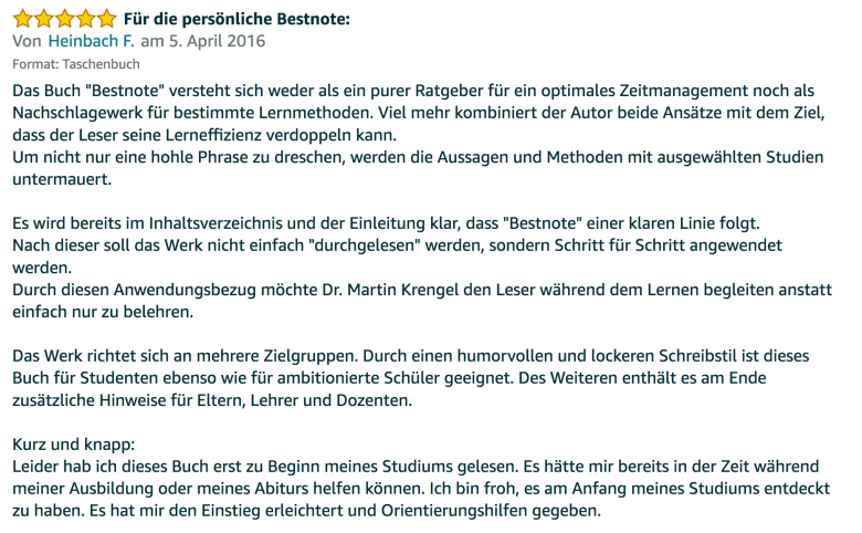 Rezension - Martin Krengel - Lerntipps - einfacher lesen und dinge verstehen und merken in Schule und Studium - Bestnote - Lernratgeber.14.31