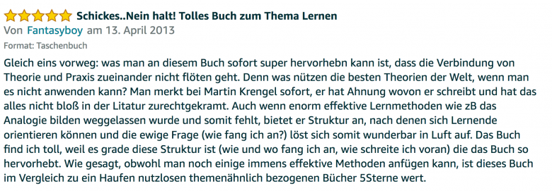 Rezension - Martin Krengel - Lerntipps - einfacher lesen und dinge verstehen und merken in Schule und Studium - Bestnote - Lernratgeber.21.35