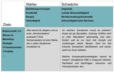 Stärken, Schwächen und Ziele, Grafik