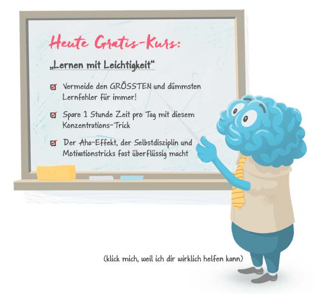 brainy an der Tafel mit Gratis-Kurs-Programm