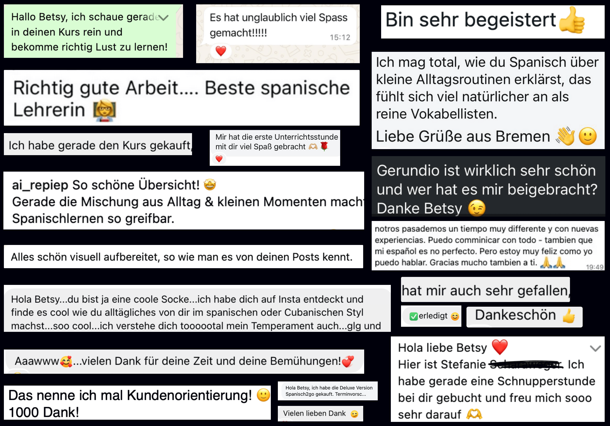 Kundenstimmen Erfahrungsbericht Spanisch Kurs Lernen online besser als duolingo betsy flores castellanos - black