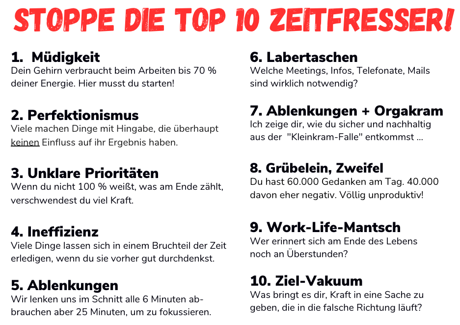 zeitmanagement Kurs Seminar Training Experte STressmanagement Burnout mehr Zeit Produktivitaet Dr Krengel